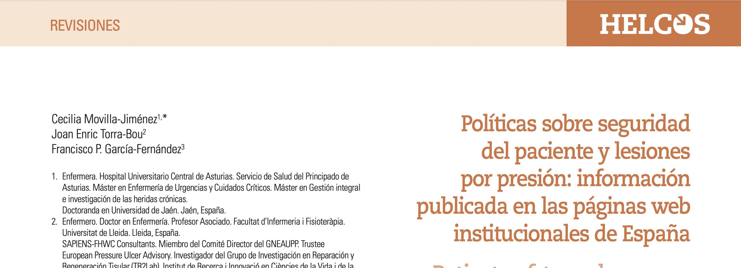 Políticas sobre seguridad del paciente y lesiones por presión: información publicada en las páginas web institucionales en España.