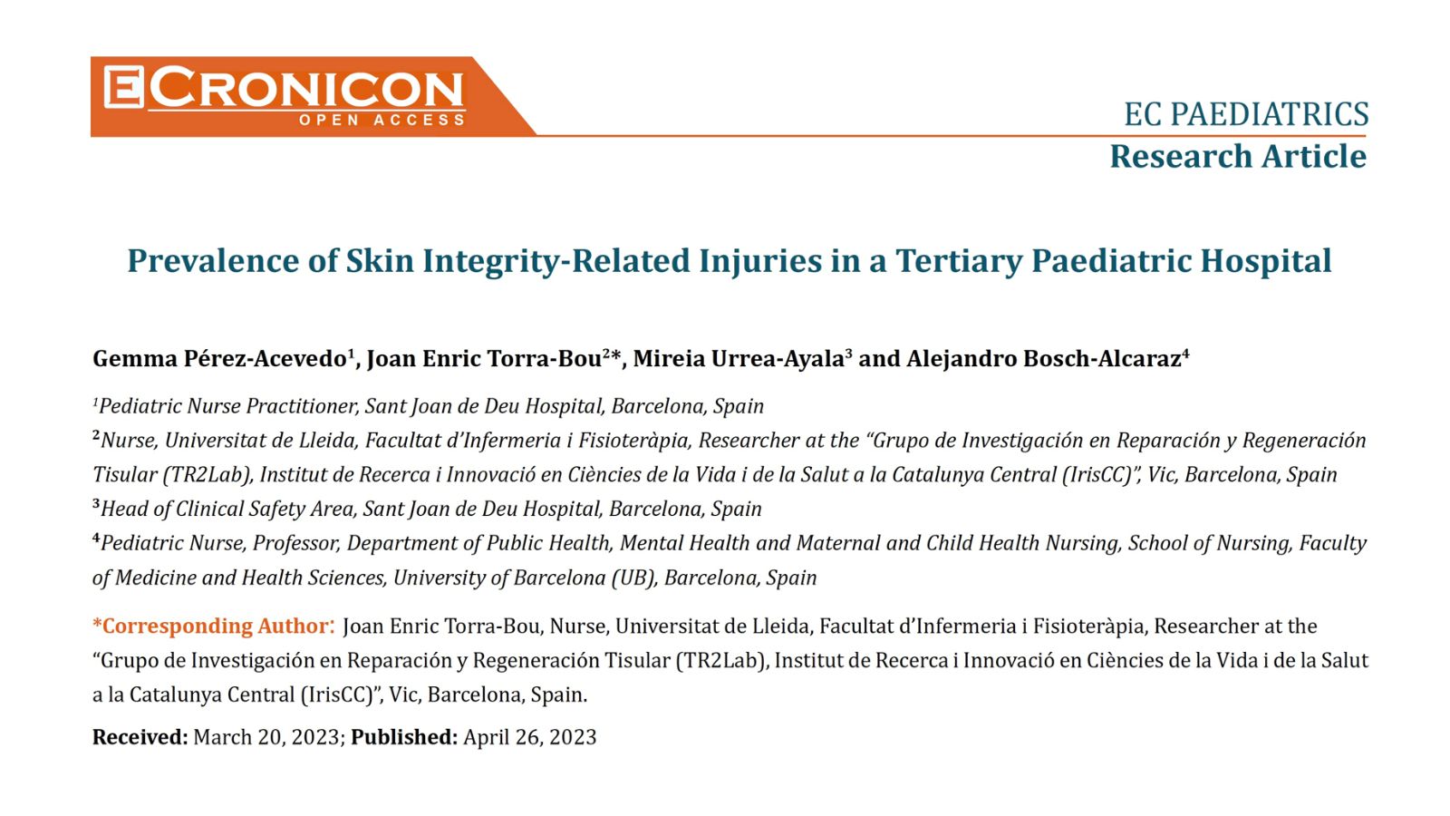 Prevalence of Skin Integrity-Related Injuries in a Tertiary Paediatric Hospital