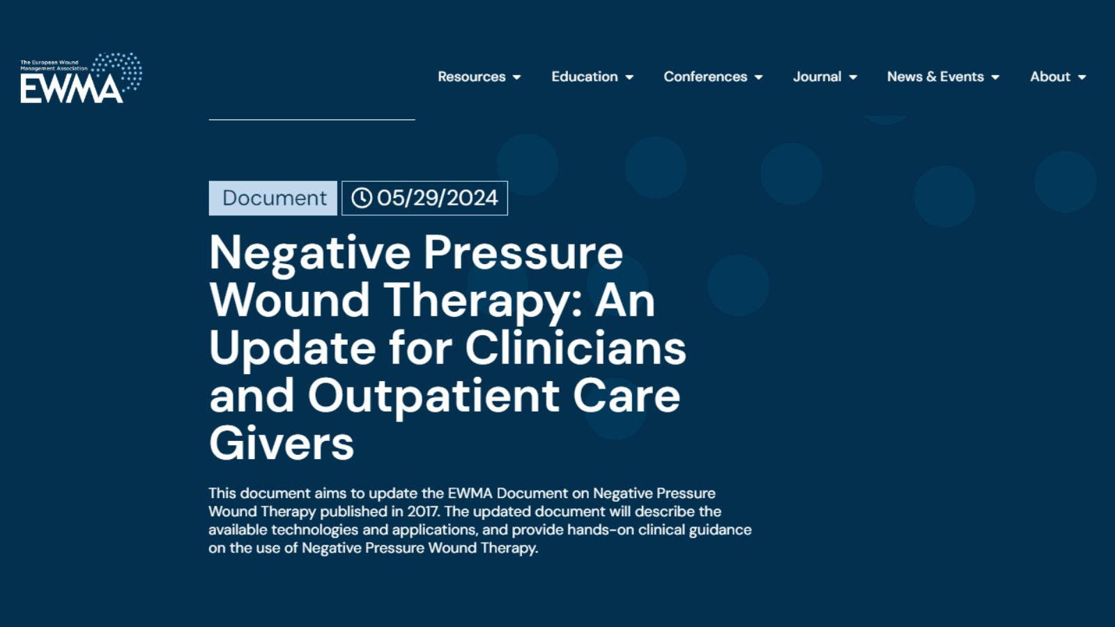 Edición actualizada del documento de la EWMA sobre terapia de presión negativa